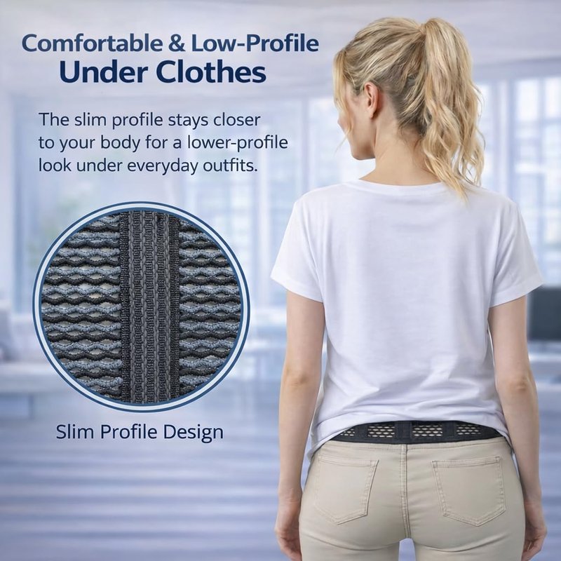 TitanGuard Breathable Thin Back Brace for Women, Adjustable Lower Back Support Belt for Everyday Pain Relief, Slim Low-Profile Lumbar Brace with Gentle Compression, Comfortable Under Clothes