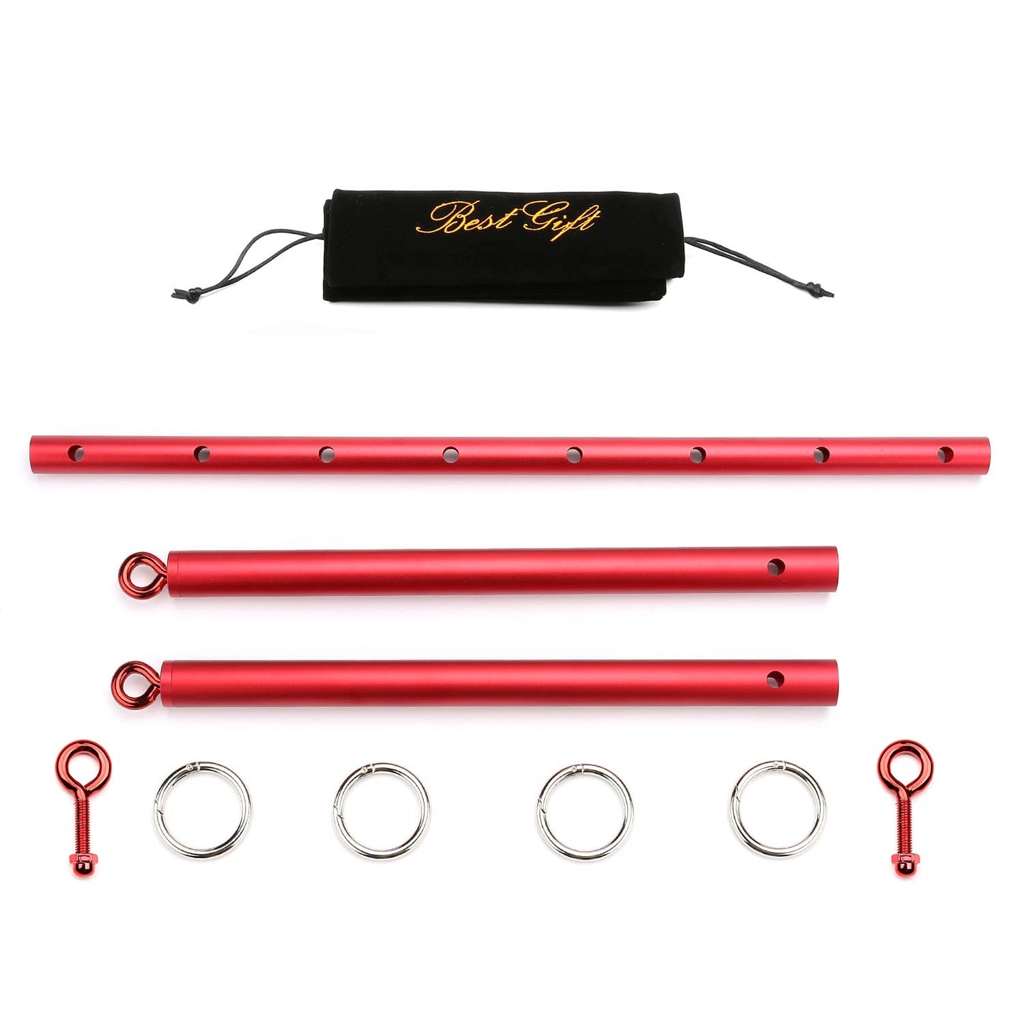 TMEOIIPY Pilates Exercise bar, Red Yoga Exercise Adjustable Spreader Bar with 4 Red Adjustable Straps Sports Aid Training Fitness Gear, Pilates aid kit, Stretching Exercise Tools