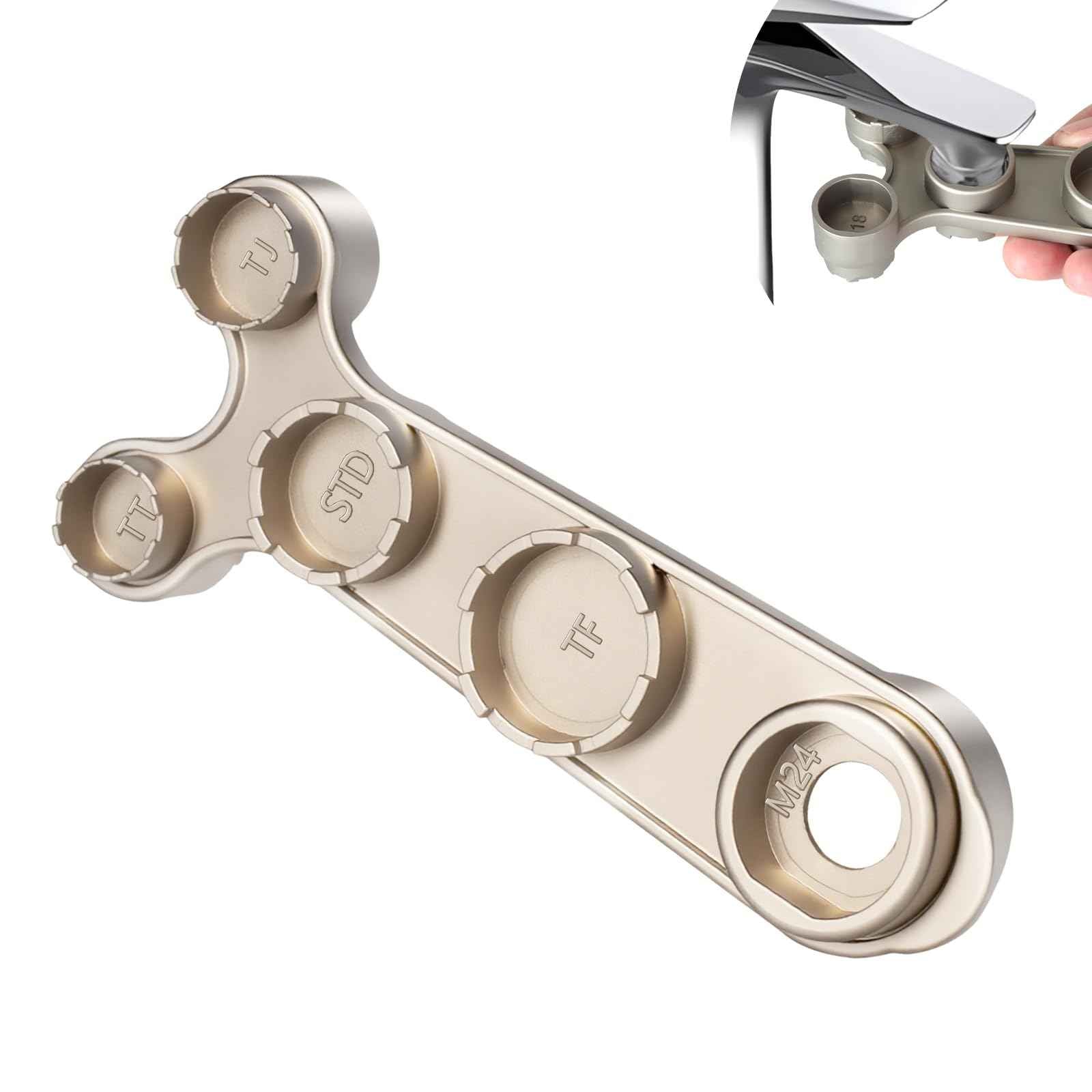 Tylola 11-in-1 Faucet Aerator Removal Tool – Universal Metal Aerator Wrench Key for TT, TJ, JR, STD, TF Recessed Sizes + M18 M20 M22 M24 M28 Threaded Housings – Ergonomic Handle, Rustproof Finish