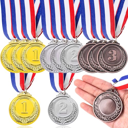 2-Inch Medal Set - 12 PCS Gold Silver Bronze Awards for Sports, Spelling Bees, Competitions