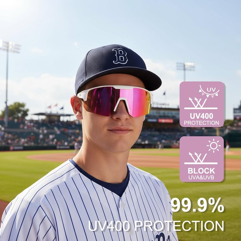 OULAIQI Polarized Sports Baseball Sunglasses, TR90 Lightweight Material, UV400 Unisex Cycling Glasses For Youth and Adults (WhitePink)