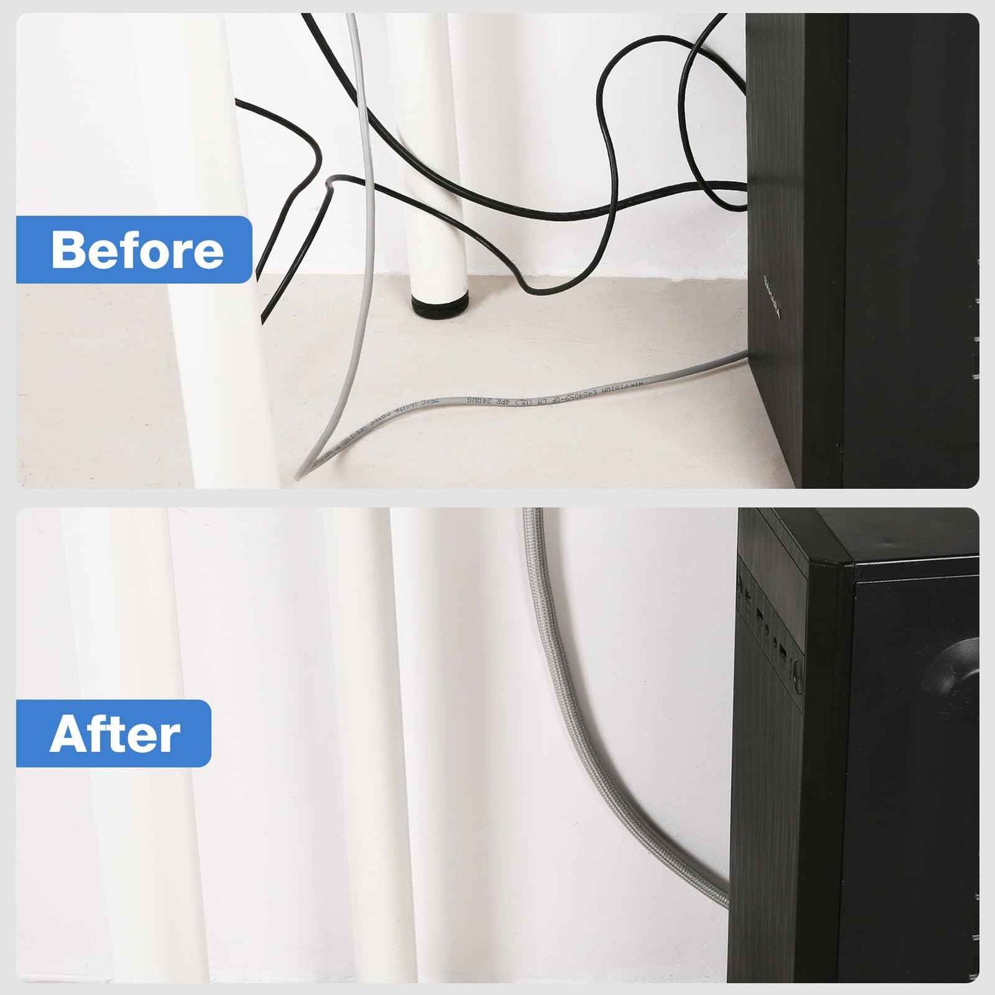 JOTO 1 Pack Cable Management Sleeve, 26 Feet Cord Organizer System with Zipper for TV Computer Office Home Entertainment, Flexible Cable Sleeve Wrap Cover Wire Hider System -Grey