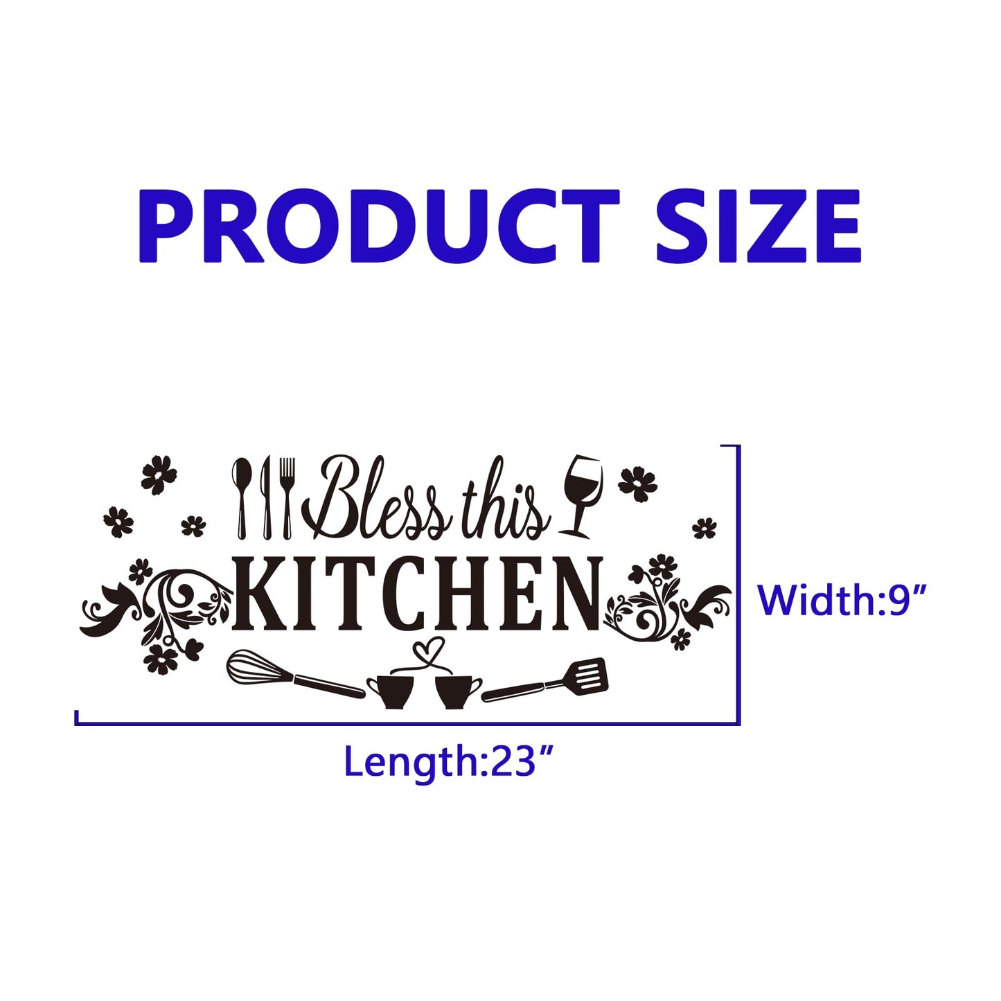 Family Quotes Wall Stickers for Kitchen: Inspirational Home Vinyl Art Wall Decals for Dining Room Living Room Pantry - Bless This Kitchen 23" X 9"