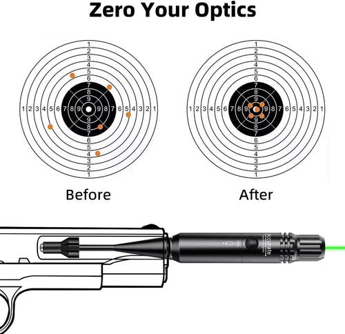 EZshoot Bore Sight Kit - Green/Red Laser Boresighter for .17 to 12GA Rifles & Pistols - Easy Big Button Switch