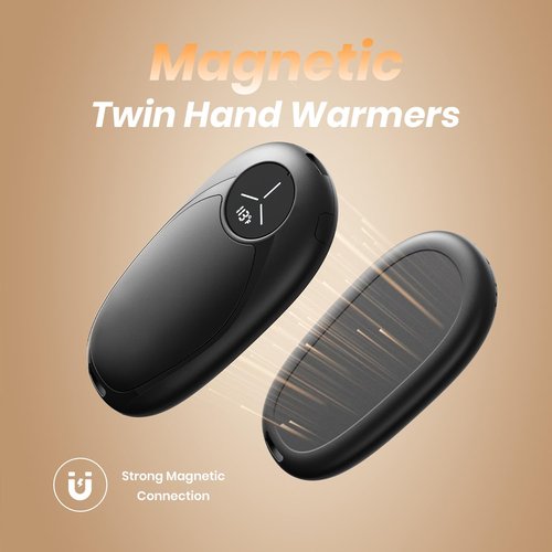 Hand Warmers Rechargeable 2 Pack Electric Hand Warmers Magnetic, 24Hrs Long Soft Heating Pocket Heater Gifts for Men Women Christmas Hiking Golf Hunting Ski (Black)