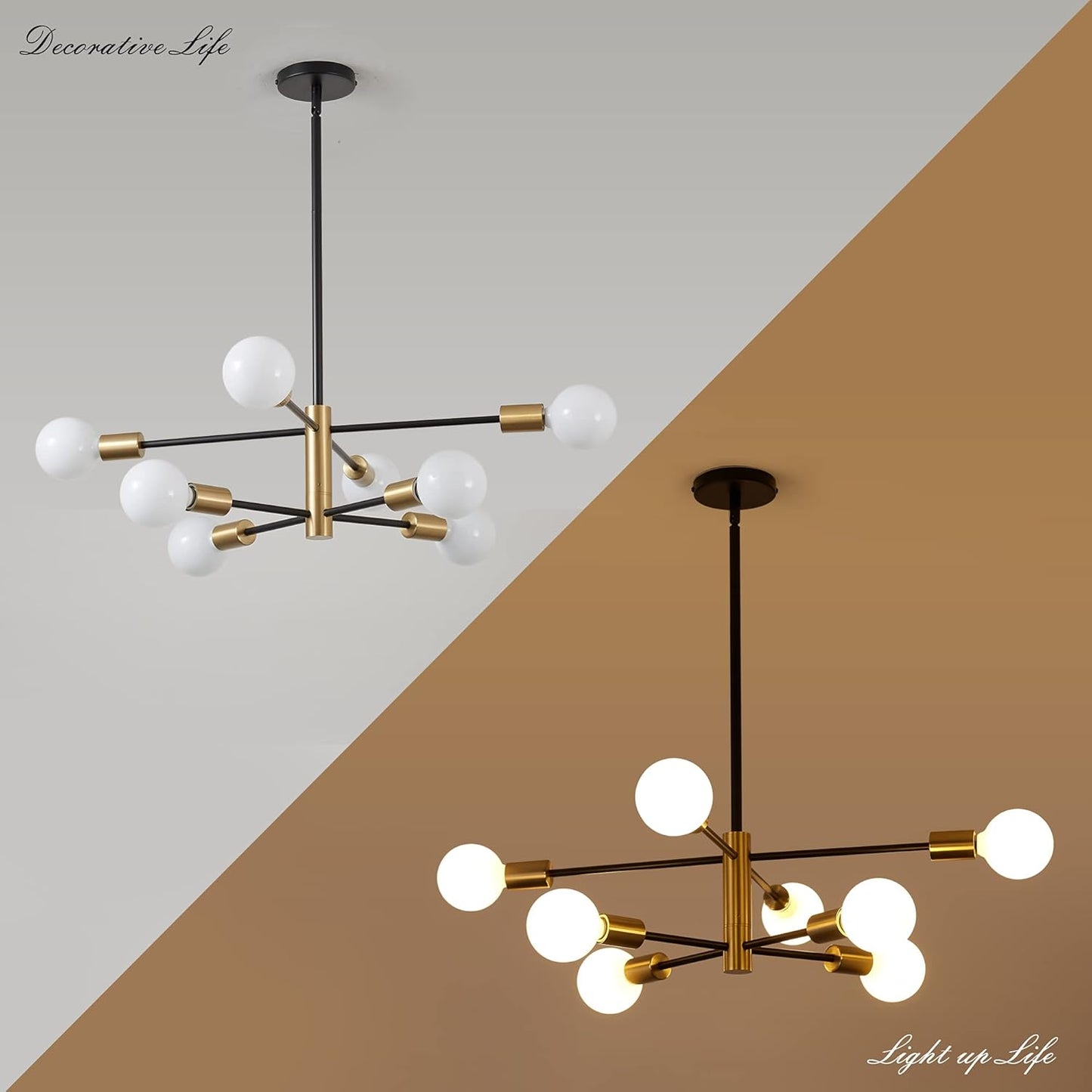 8-Light Gold Sputnik Chandelier - Modern Adjustable Ceiling Light for Dining Room, Kitchen & Foyer