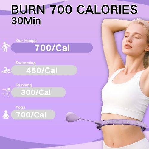 Infinity Hoop Smart Silent Weighted for Adults - Adjustable 30-50 Inch Exercise Hoop for Women's Weight Loss & Workout - Detachable Fitness Ring with Massage Balls, Belly Fat Burner Equipment (Purple)