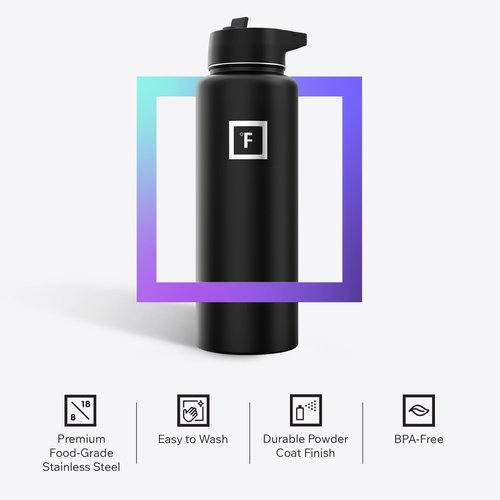 IRON °FLASK Camping & Hiking Hydration Flask with Straw, Wide Mouth Insulated Stainless Steel Sports Water Bottle - Dark Pine 40 oz - Straw (1 Lid)