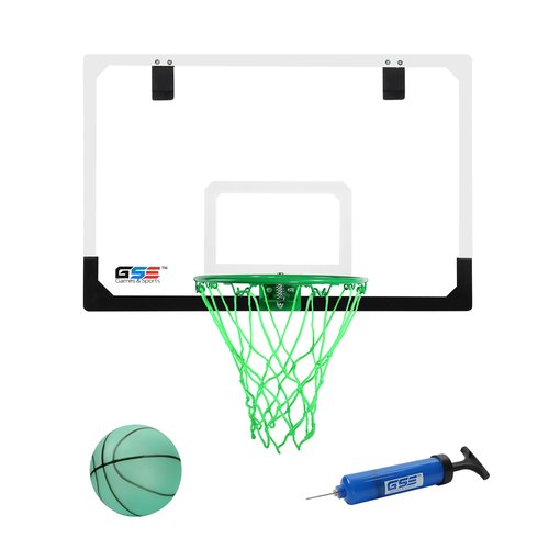 GSE Games & Sports Expert Mini Basketball Hoop Glow in The Dark Set with Ball & Pump, 17.75" x 12" Wall-Mounted Hoop Set, Over-The-Door Basketball Hoop with Complete Accessories for Home & Office