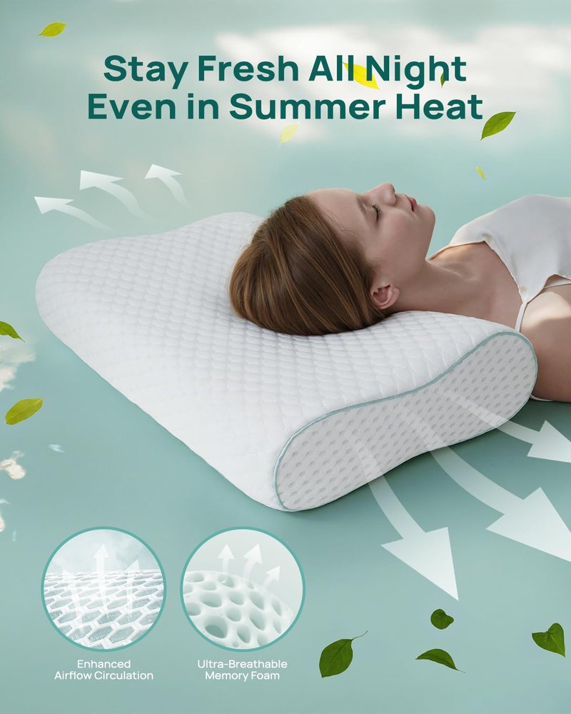 Releep Memory Foam Neck Pillow for Pain Relief – Adjustable Contour (4 Heights), Portable & Washable – Travel Pillow for Airplane, Car, Hiking (15.7” x 11”) – No Storage Bag