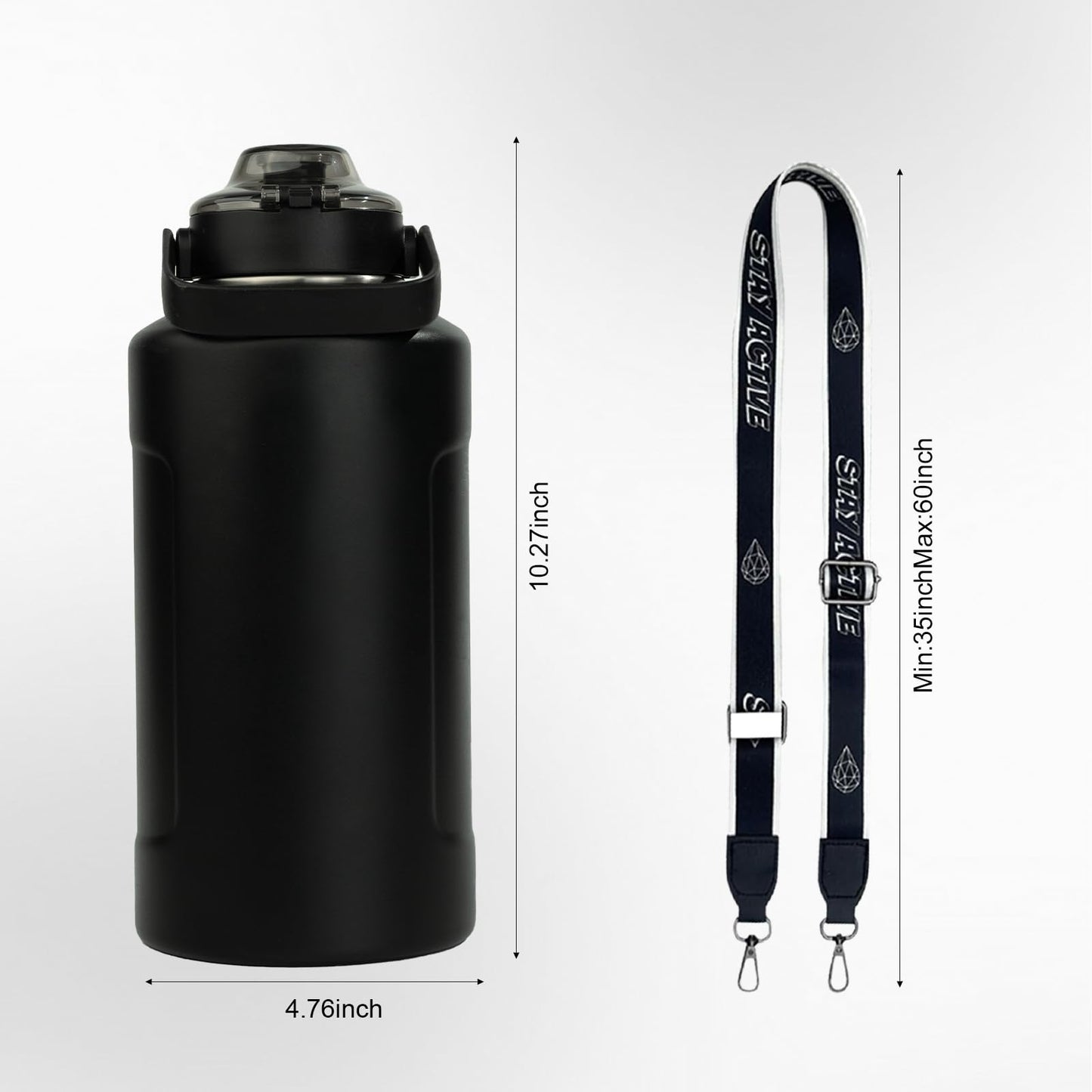 HYDRO H2O 64oz Half Gallon Fruit Infuser Insulated Stainless Steel Water Bottle Jug, 48H Cold & 24H Hot, Large Capacity for Travel Hiking Mountain Climbing Black