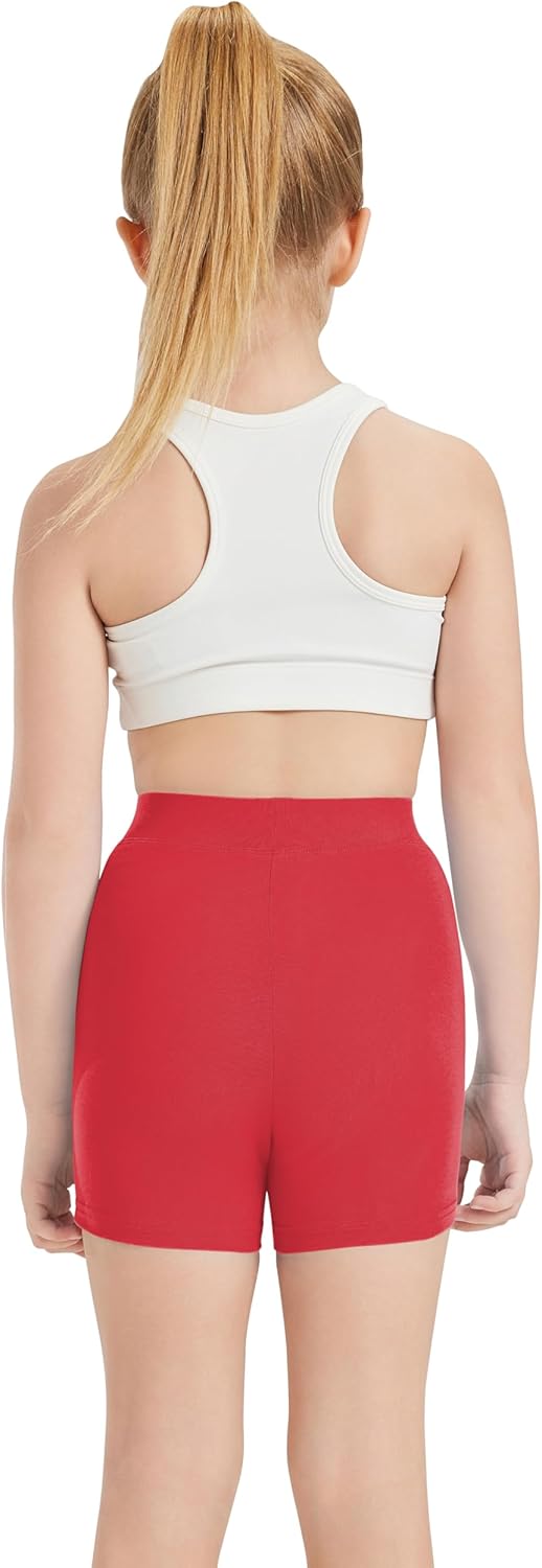 QBK Girls' Basic Solid Dance Shorts - Soft, Breathable Cotton for Ages 2T-13 Years