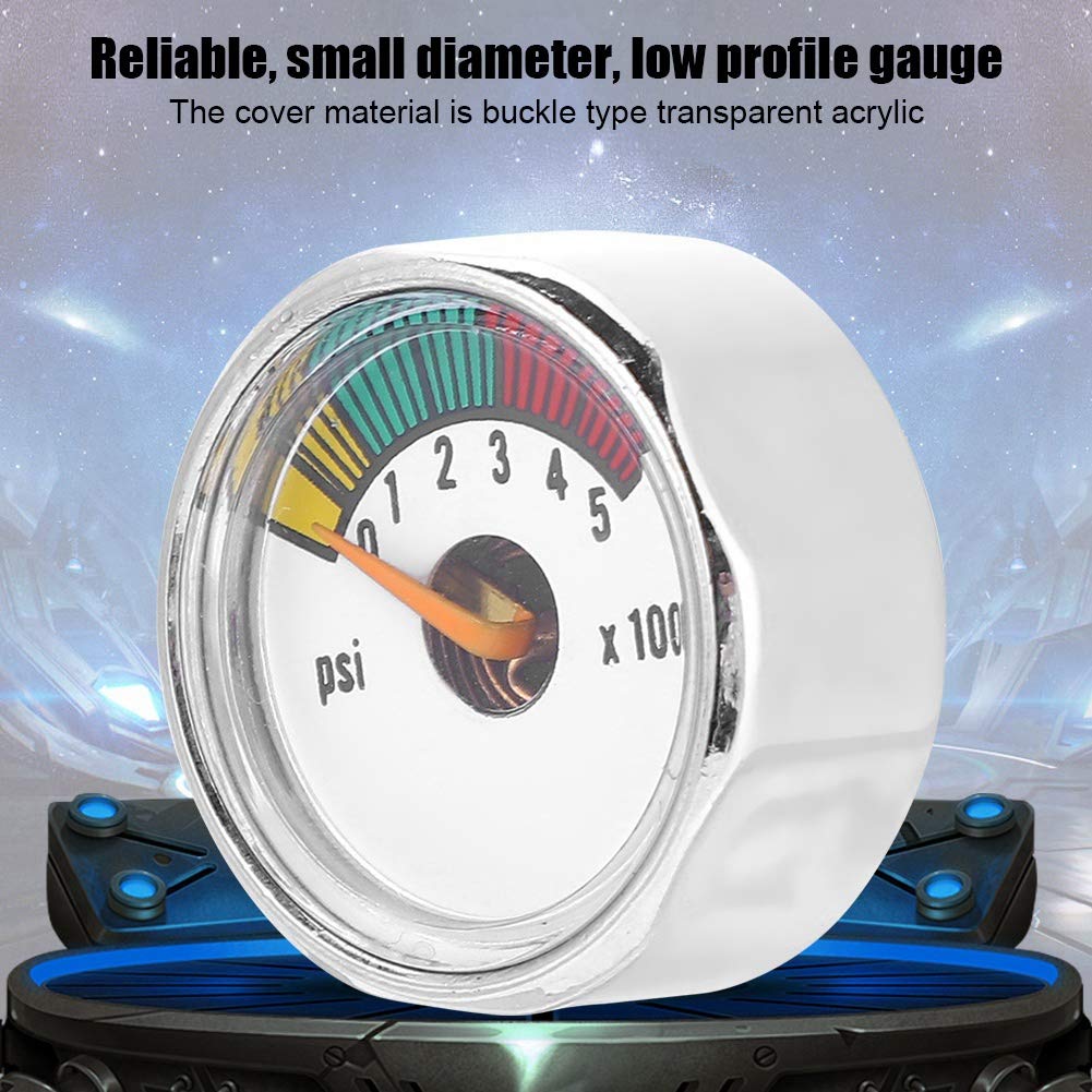 Paintball Gauge Pressure Gauge 0-5000 psi Mini Manometer Aluminum Alloy 22.5mm Dial Meter PCP Gauge PCP Manometer Back Mount 1/8” NPT Male Connector(5000 psi)