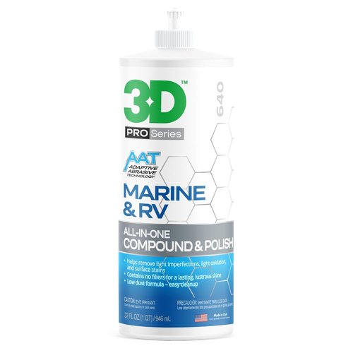 3D Marine & RV Gel-Coat Compound & Polish - Removes Oxidation & Scratches, Deep Shine Protection, 32oz