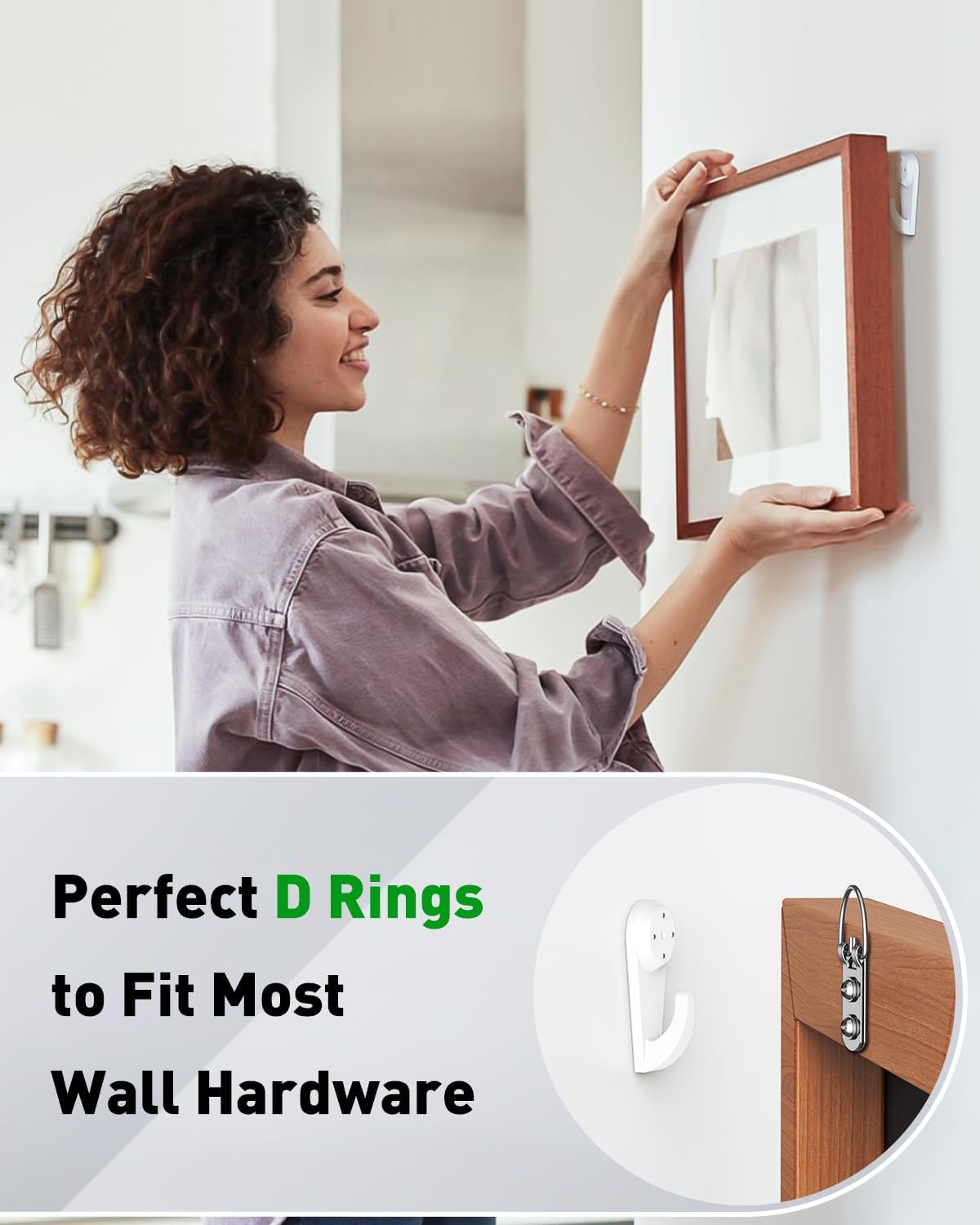 Uniclife 60 Pcs D Ring Picture Hangers with Screws, 40 lb Load Heavy Duty Picture Hanging Hardware, Double Holes Picture Hooks, D Rings for Picture Frame Hanging, D Hooks for Paintings Mirrors Clocks