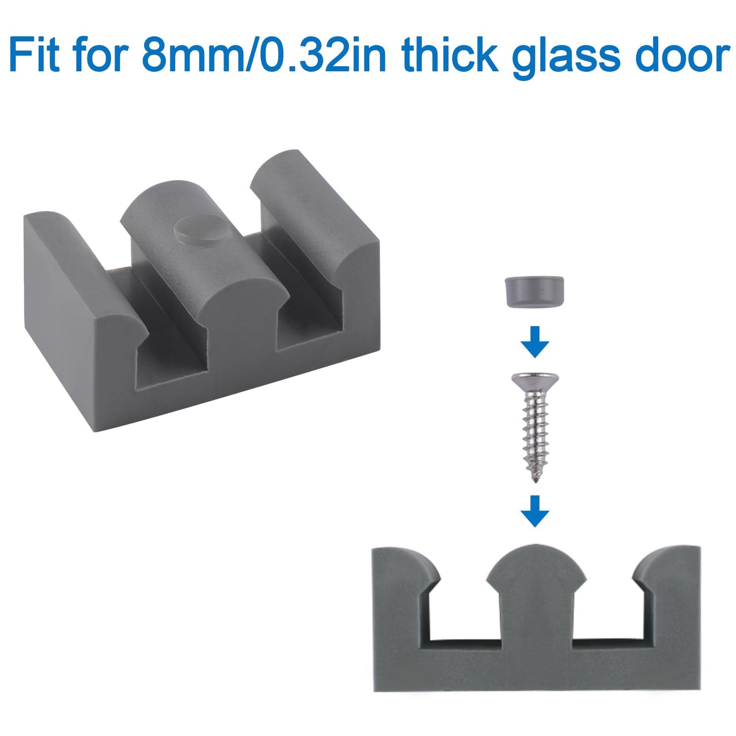 INCREWAY 4PCS Framed Sliding Silicone Door Bumpers Suitable for All Kinds of Shower Glass Moving Doors, Clear Shower Doors (Grey)