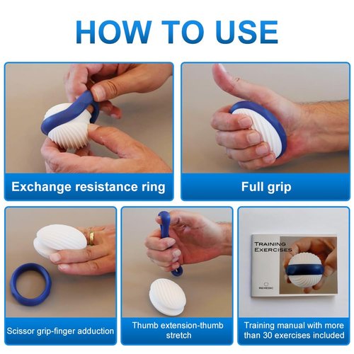 Remedic Hand & Finger Exerciser – Grip Strengthener with 2 Resistance Rings & Training Manual with 30+ Exercises – Strengthens Hand Muscles, Joints & Tendons for Rehab, Therapy & Training