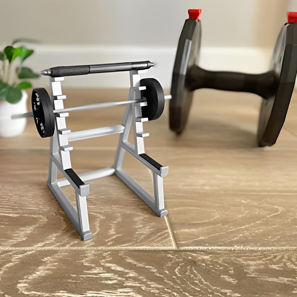 Squat Rack Pen Holder with Barbell & 4 Weight Plates, Miniature Dumbbell Desk Organizer for Pens and Pencils, Fitness-Themed Desktop Storage for Home Office