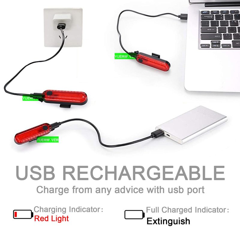YUERWOVER 2 Pack USB Rechargeable LED Bike Tail Light Bicycle Rear Cycling Night Essential Reflector Seat Back Safety Lamp 4 Modes Waterproof Bright Warning Flash MTB Light for Men Women Kids