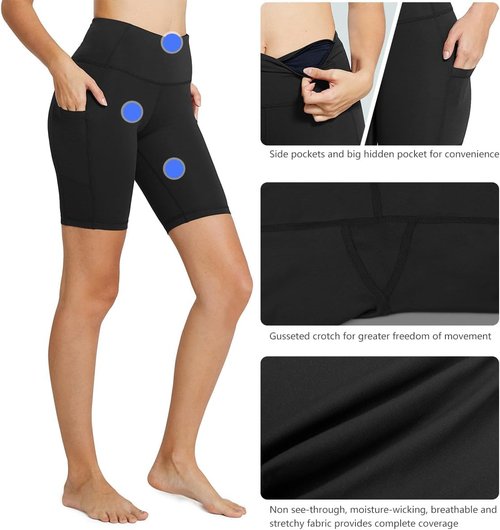 Baleaf Women's High Waist Biker Shorts - Comfortable Yoga & Workout Spandex with Pockets | 8"/5"/3" Sizes