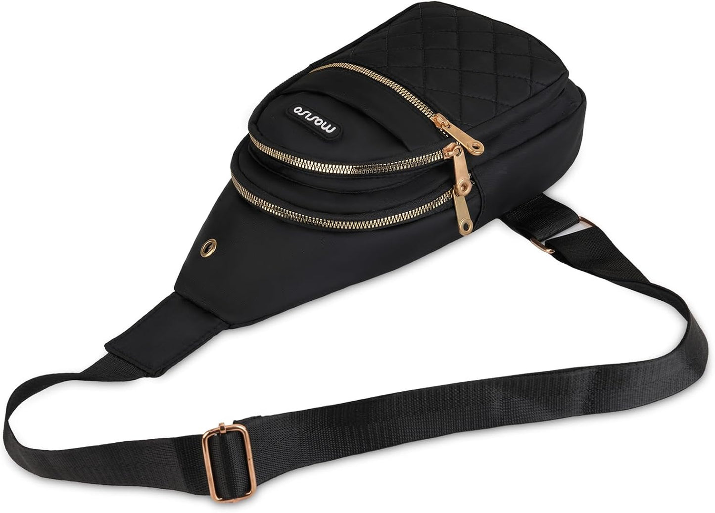 MOSISO Small Sling Backpack - Lightweight Rhombus Quilted Crossbody Bag for Hiking | Black
