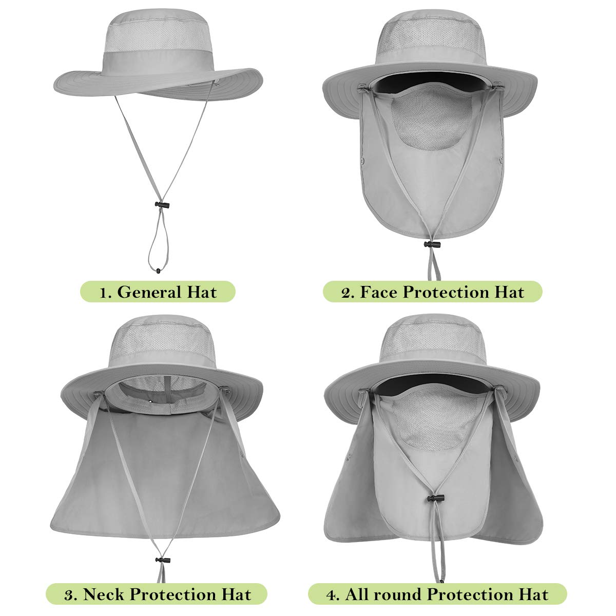 ZEXIAN 2 Pieces Men's Wide Brim Fishing Hat Outdoor UPF 50+ Sun Protection Removable Face and Neck Flap…
