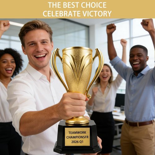 Custom Trophy Award - Personalized 9.8" Gold Cup Trophy with Engraved Text & Logo for Teams | Competitions