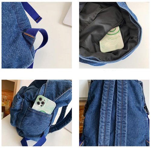 TYHOTULY Classic Retro Denim Backpack Y2K Aesthetic Shoulder Bag Lightweight Daypack Casual Jeans Backpack for College (Black)