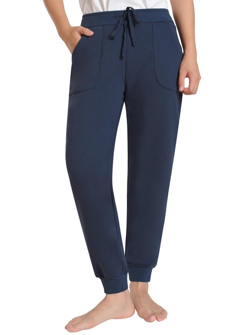 Pintage Women's Petite Joggers Fleece Sweatpants with Pockets XL Navy