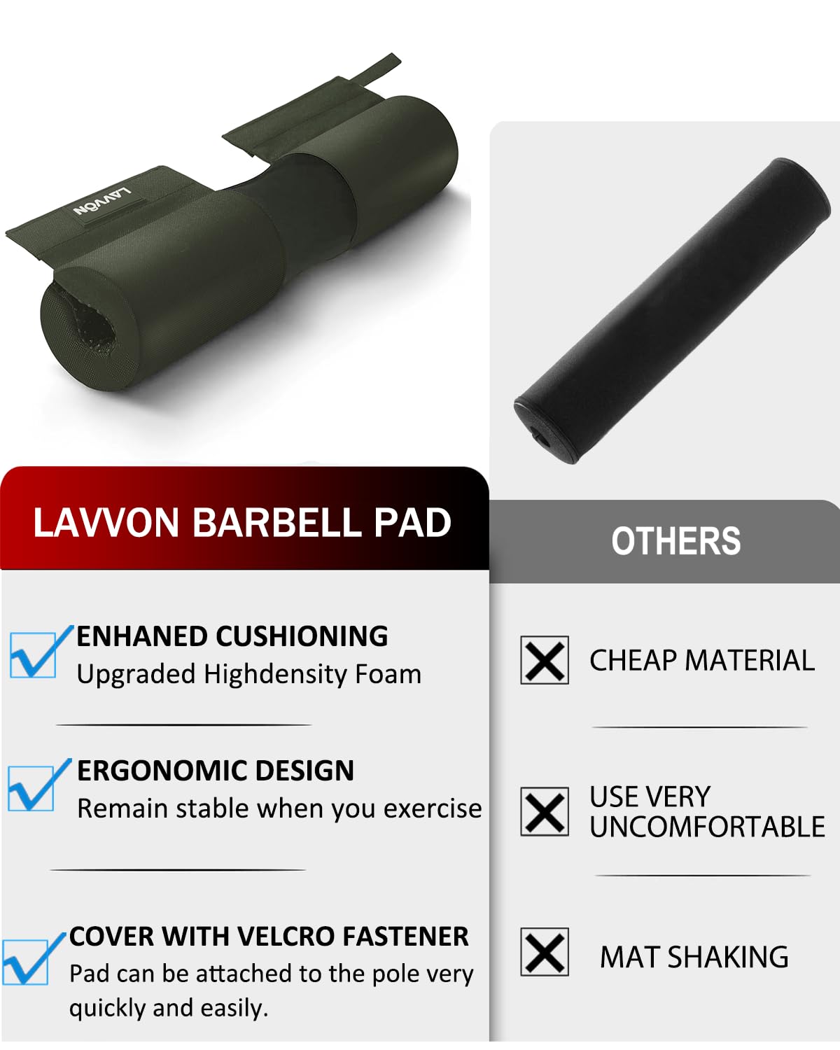 Barbell Squat Pad Nylon Padding AntiSlip- Thick Foam Barbell Pad for Squats Cushion, Lunges&Bar Padding for Hip Thrusts - Standard Weight Bar Pad - Provides Cushion to Neck Shoulders Training