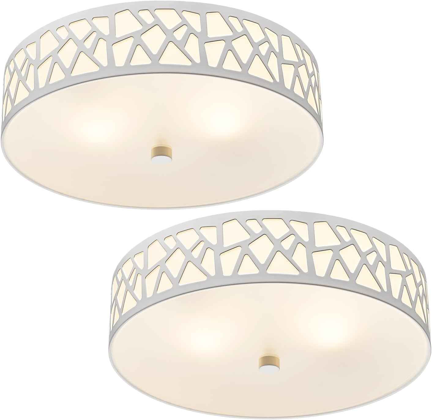 Flush Mount Ceiling Light Fixture 2-Pack - 12-Inch Oil Rubbed Bronze with Frosted Glass Shade for Bedroom, Hallway, Kitchen, Bathroom