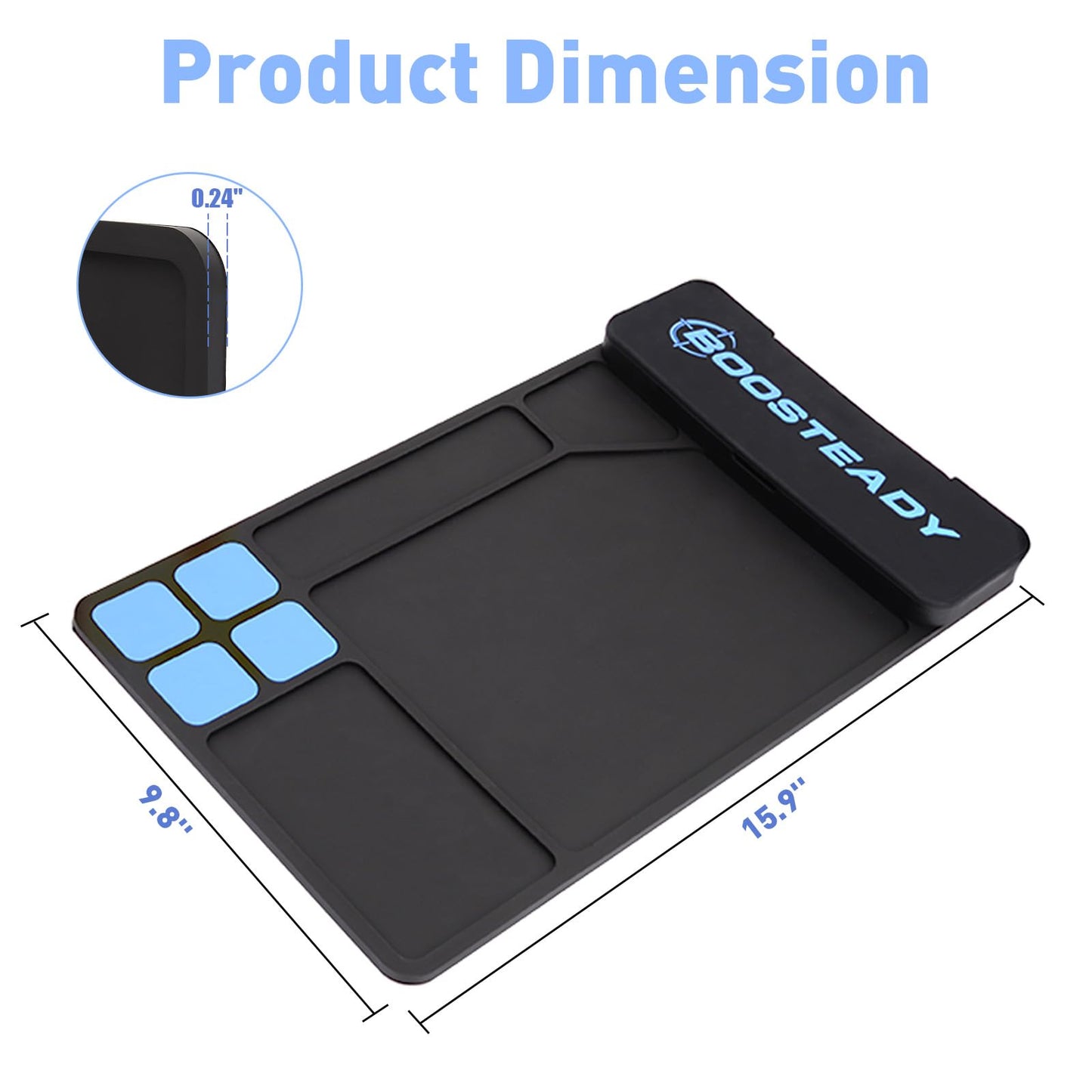 BOOSTEADY Gun Cleaning Mat, Pistol Mat, Anti-Slip Rubber Gun Mat, Magnetic Pistol Cleaning Pad with Integrated Box 15.9" x 9.8"(Black)