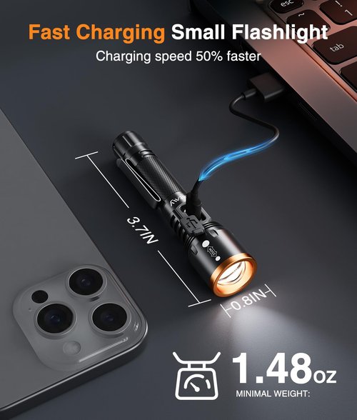 LETMY Small Rechargeable Flashlights Powerful, Zoomable Mini Flashlights High Lumens with Clip, 3 Modes&Memory Function LED Tactical Flashlight, Pocket EDC Flash Lights for Home Camping Emergency Gift
