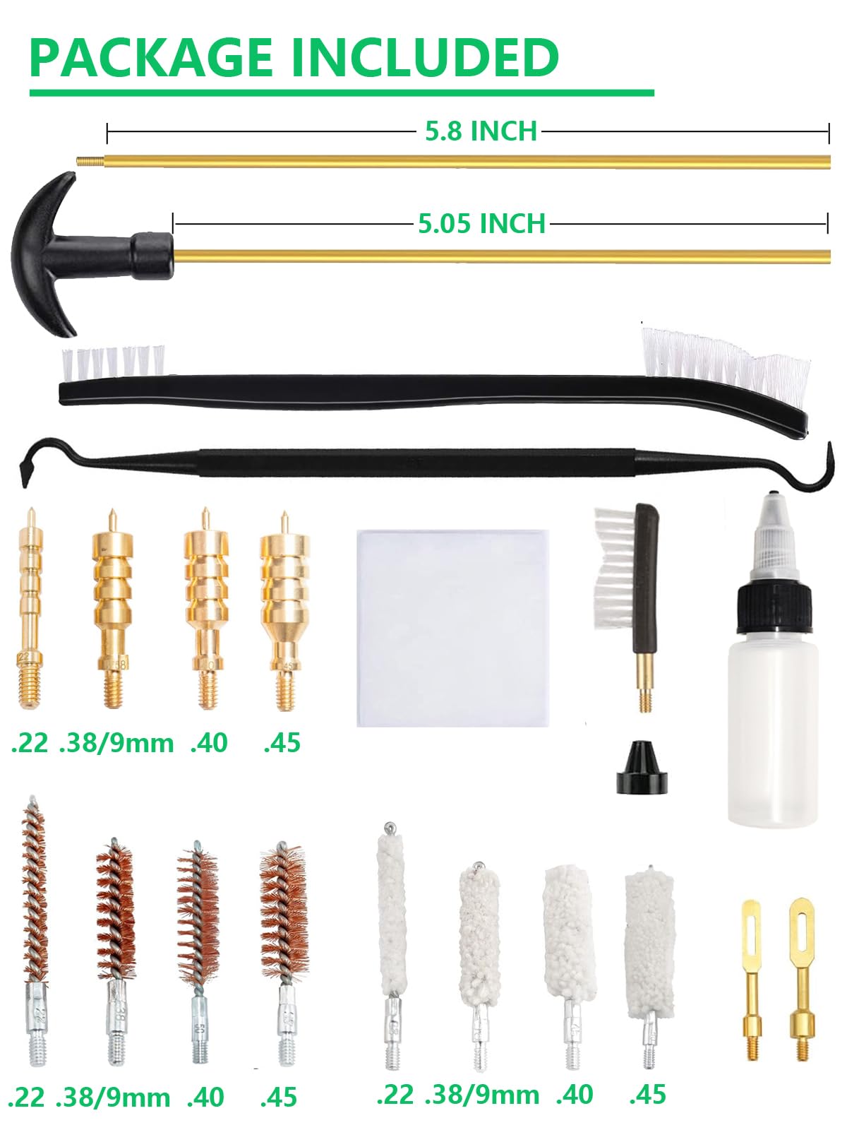 Funryer Gun Cleaning Kit for .22 9mm/.38 .40 .45 Cal Pistol Packed in Case