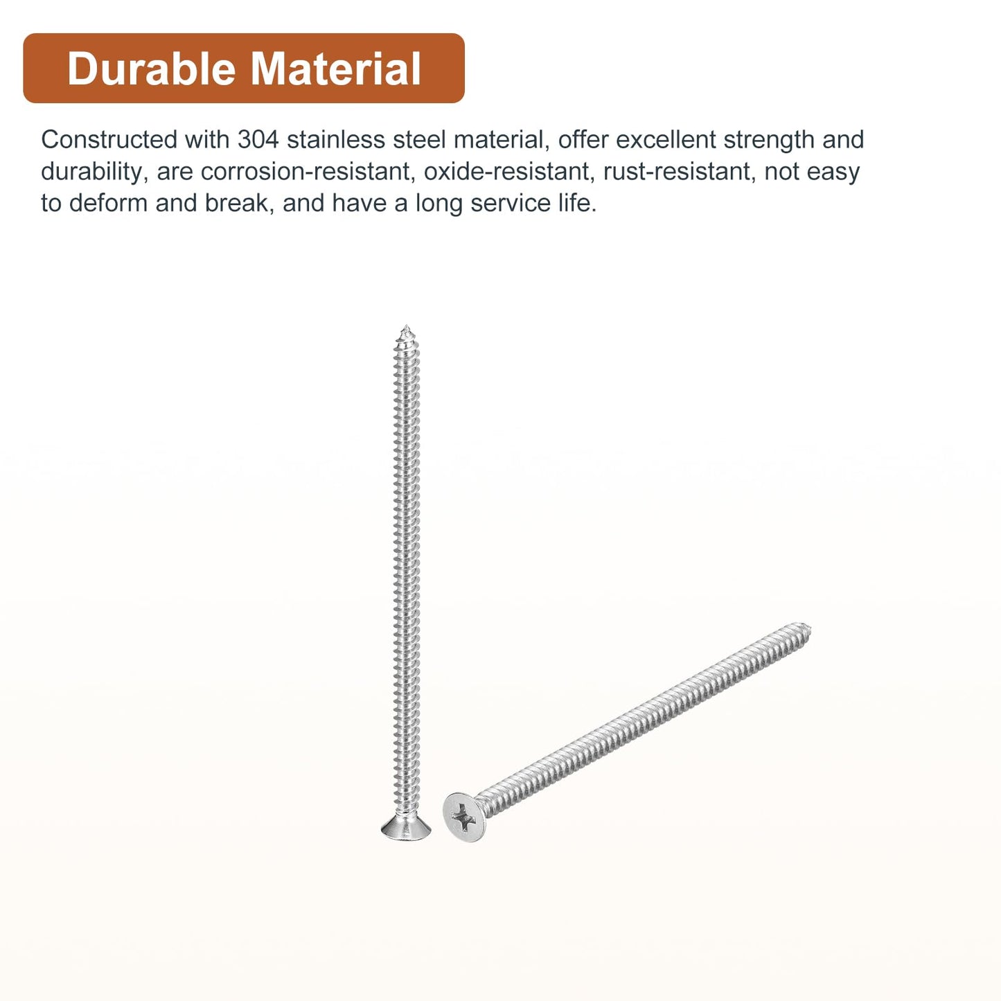 DTGN 25Pcs #10x4 Flat Head Wood Screws, 304 Stainless Steel Phillips Self Tapping Screws - Good for Woodworking, Furniture - Silver