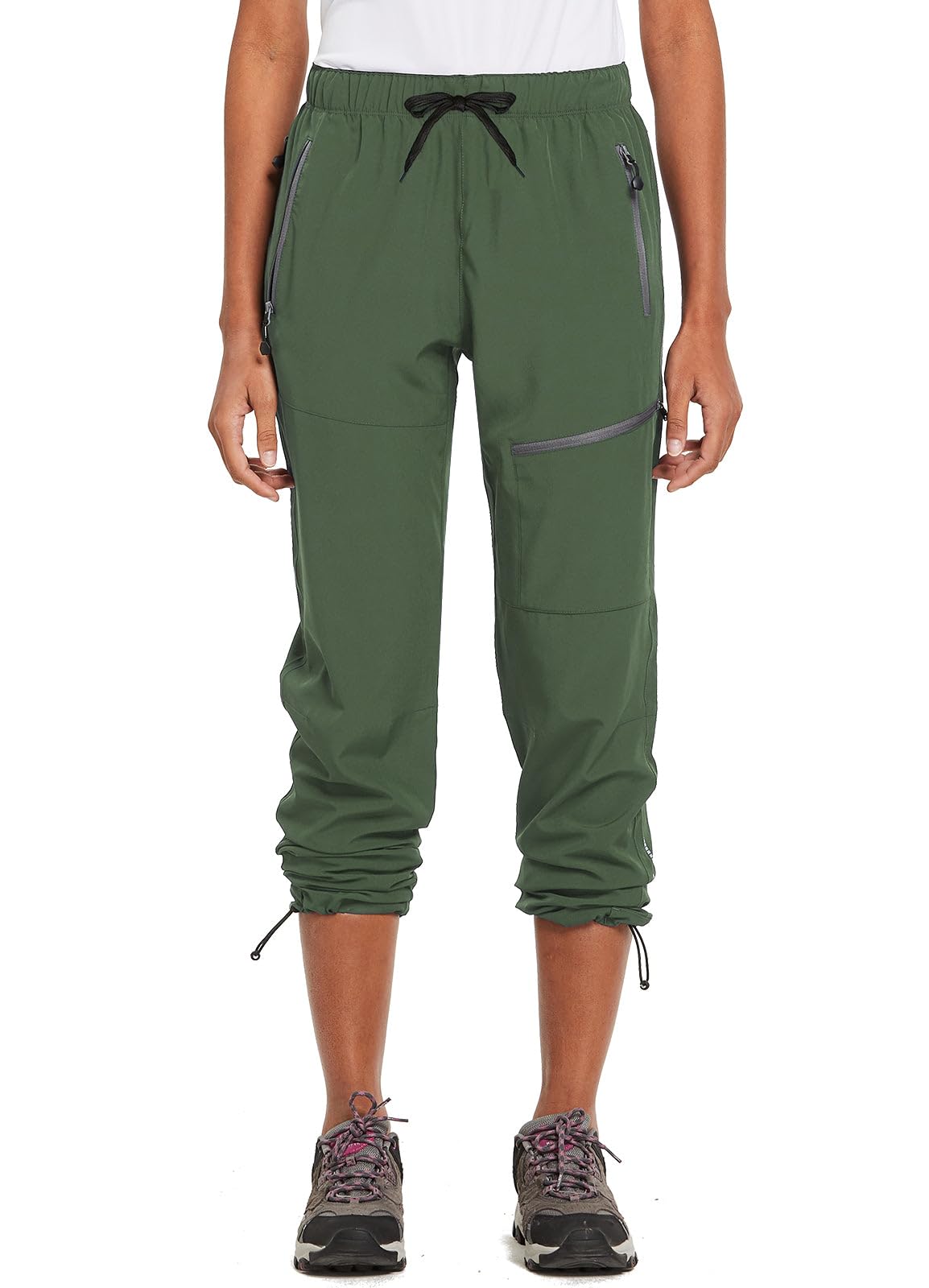 baleaf Cargo Pants for Women Petite Joggers Lightweight Quick Dry Pant Water Resistant 27'' Travel Workout Athletic Trip 27''-Army Green 2XL
