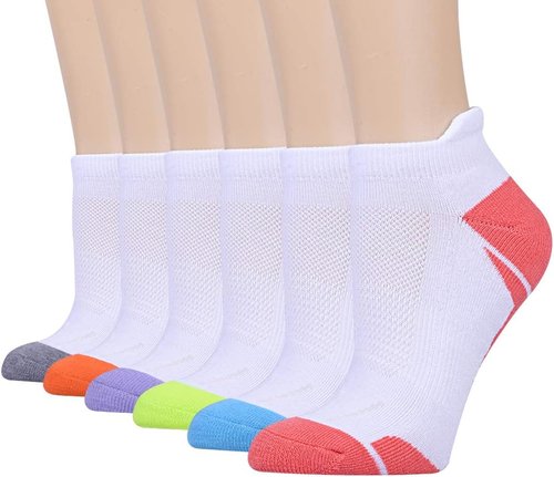 JOYNÉE Women's Athletic Running Socks - Cushioned Low Cut Tab | 6 Pack in White, Size 9-11