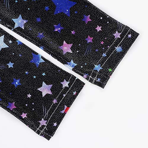 Girls Long Sleeve Sparkly Gymnastics Leotard - Black Fancy Stars 9-10Y