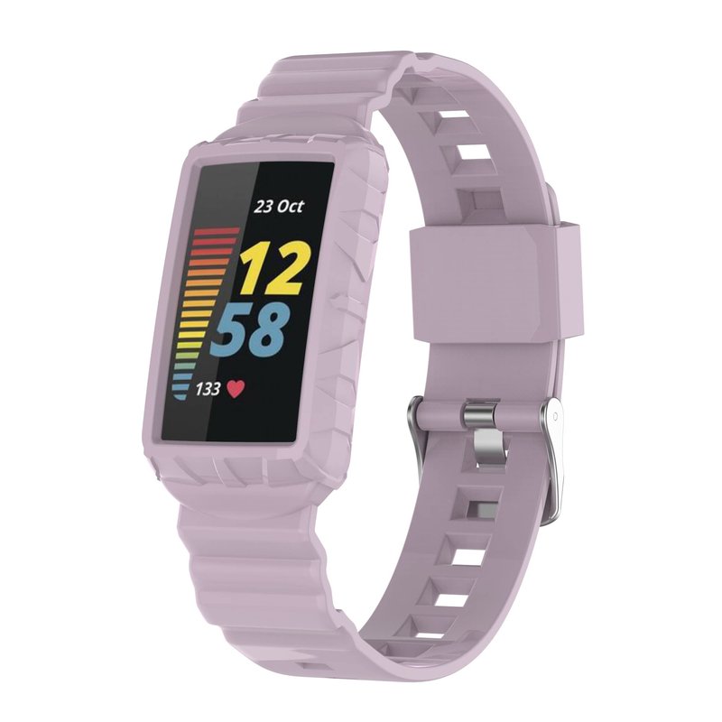 Chofit Case With Band Compatible with Fitbit Charge 5/4/3, Shockproof Rugged Band Strap for Fitbit Charge 5 with Bumper Case Cover - Men Women (Pink, Purple, Green)