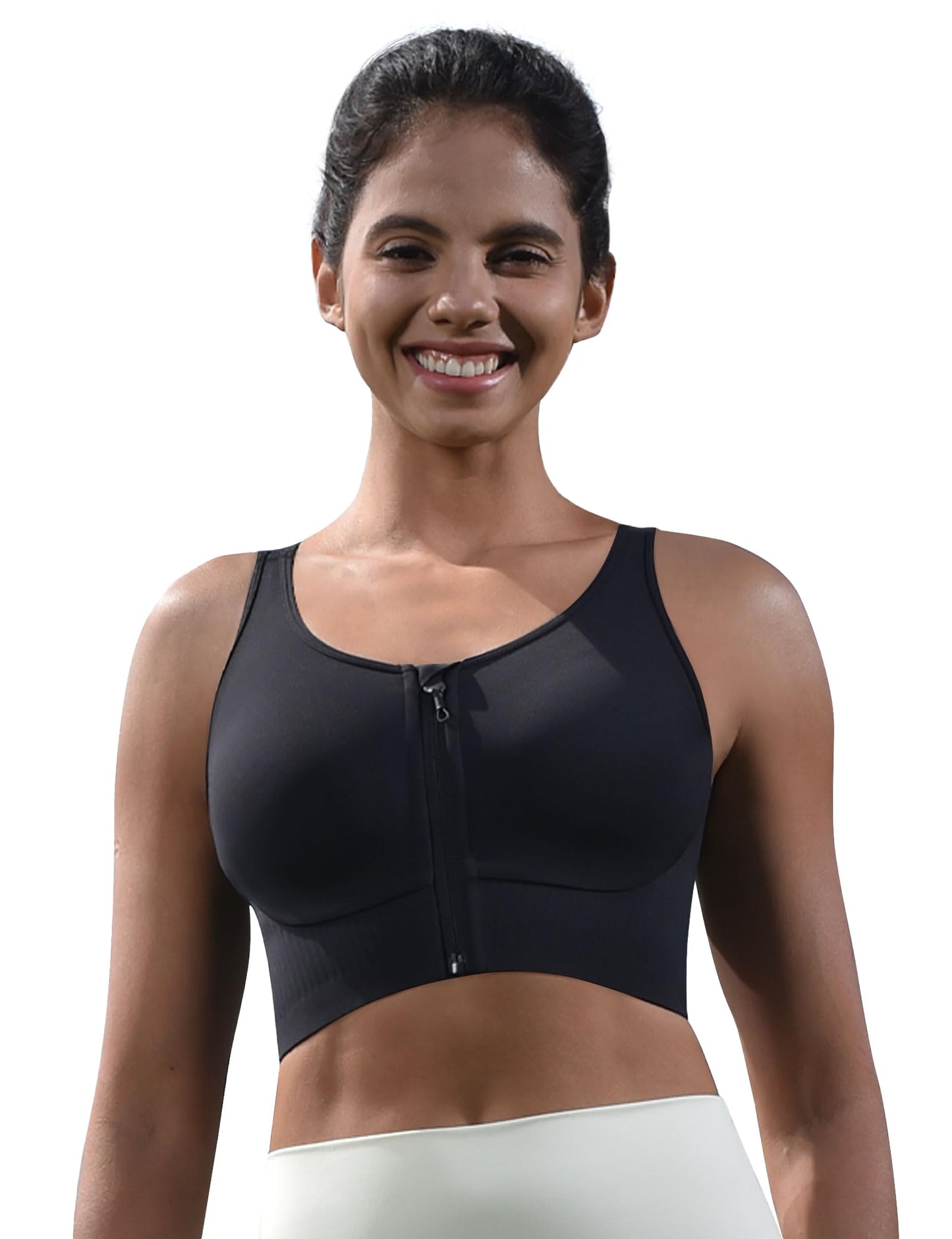 Cordaw Front Zipper Racerback Sports Bra for Women, High Impact & Molded Cups, Supportive for Running Gym Black L