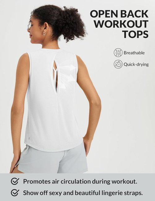 Baleaf Women's Yoga Tank Top - Open Back High Neck Sleeveless Athletic Shirt | Loose Fit for Gym