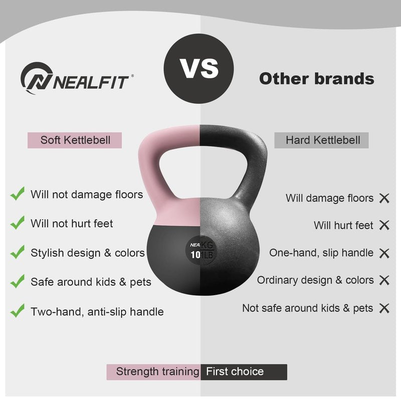NEALFIT Soft Kettlebell 5LB/10LB/15LB/20LB/25LB, Kettlebells for Home Gym Strength Training, Anti-Slip Fitness Weights for Men Women (25LB Pink-Graphite Black)