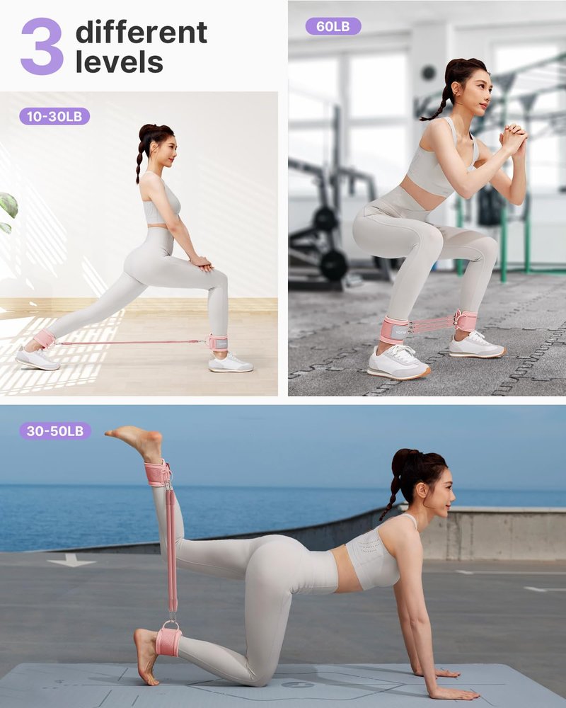 YOTTOY Ankle Resistance Bands with Cuffs, Adjustable Ankle Straps for Leg & Glute Workout, Butt Exercise Bands for Cable Machines Women, Perfect for Hip Fitness & Booty Training (Pink)