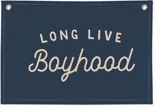Long Live Boyhood Banner by Navy Blue Decor - Stylish Wall Hanging for Boys' Rooms | 30x20 Linen Flag