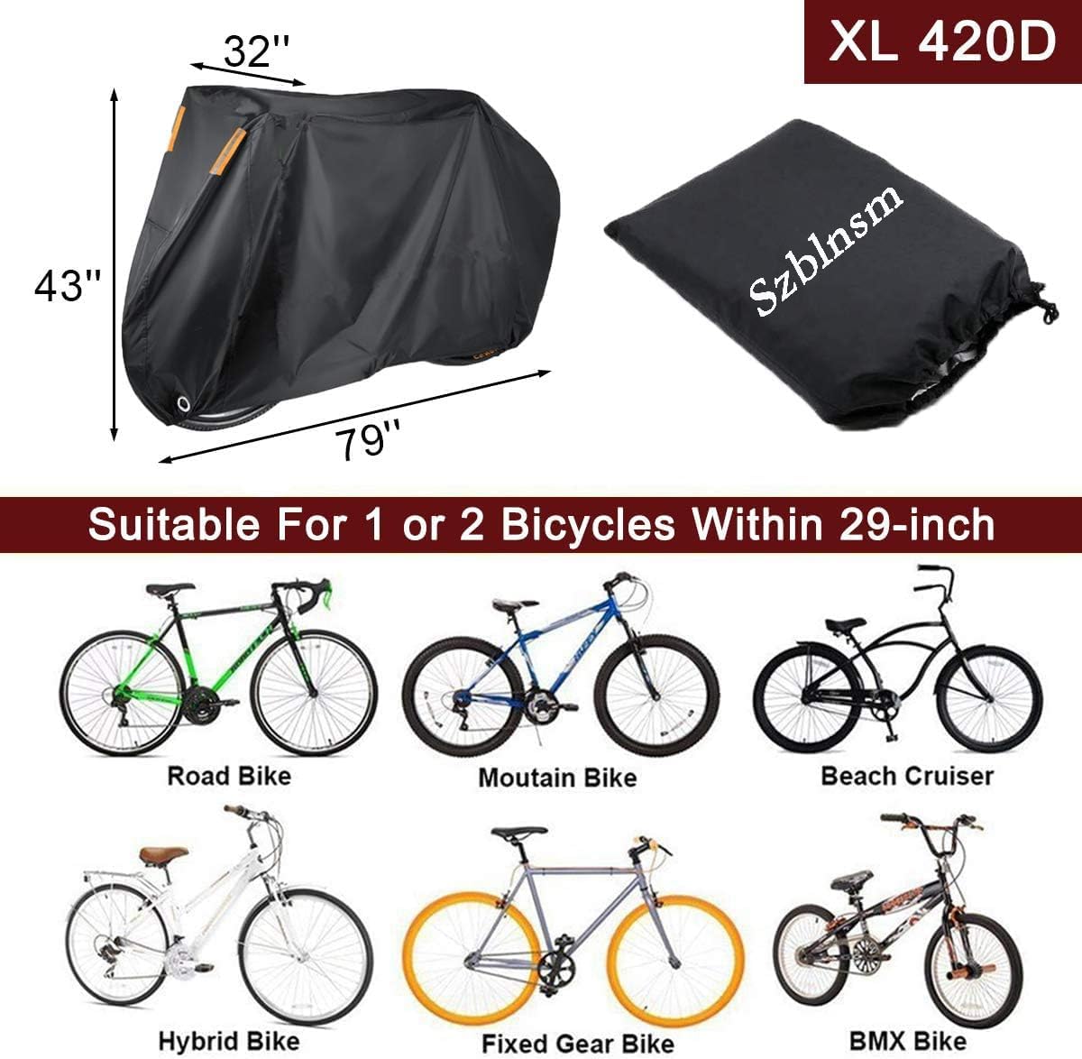Szblnsm Bike Cover - Waterproof Outdoor Protection for 1-3 Bikes | Heavy Duty 420D Ripstop Material