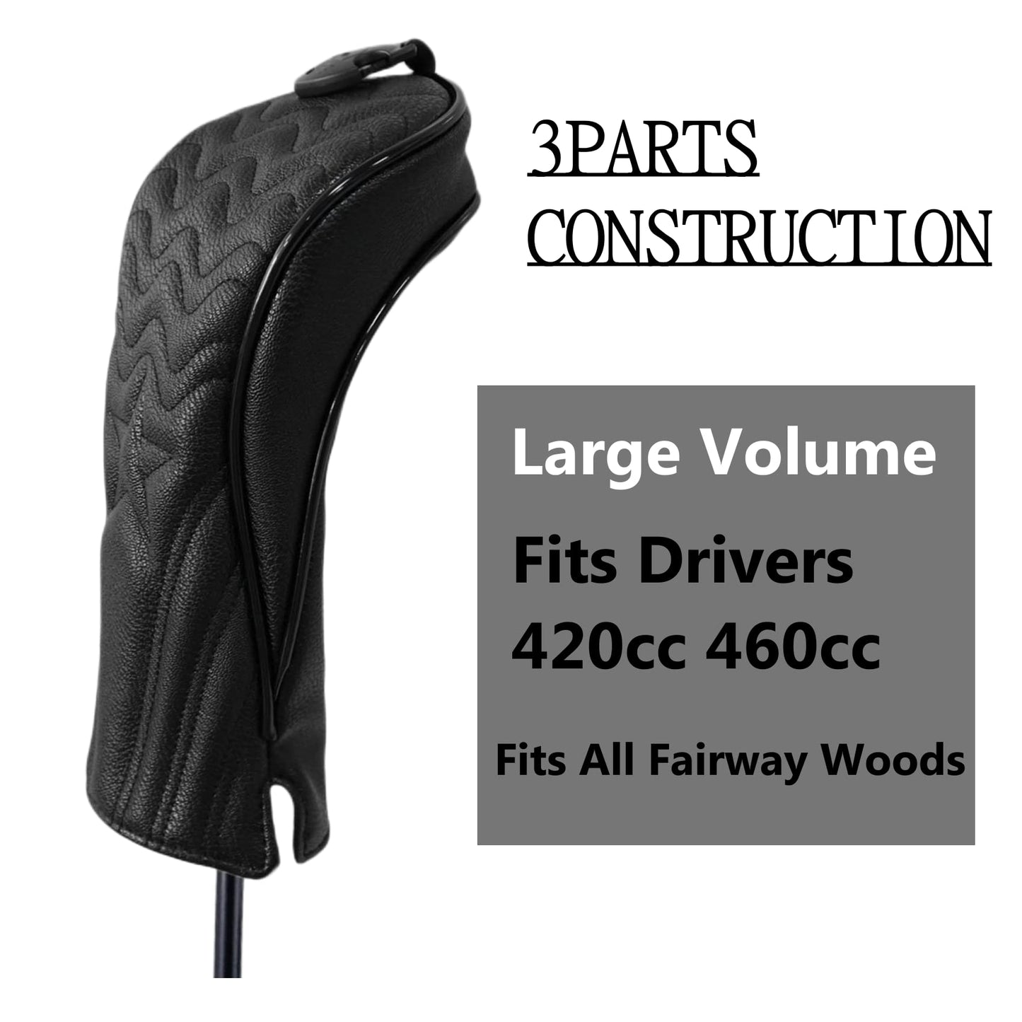 WTLJQQY 3pcs Golf Club Head Covers Set, Driver & Woods Driver Headcover, Fairway Wood Covers, Black, Leather, Golf