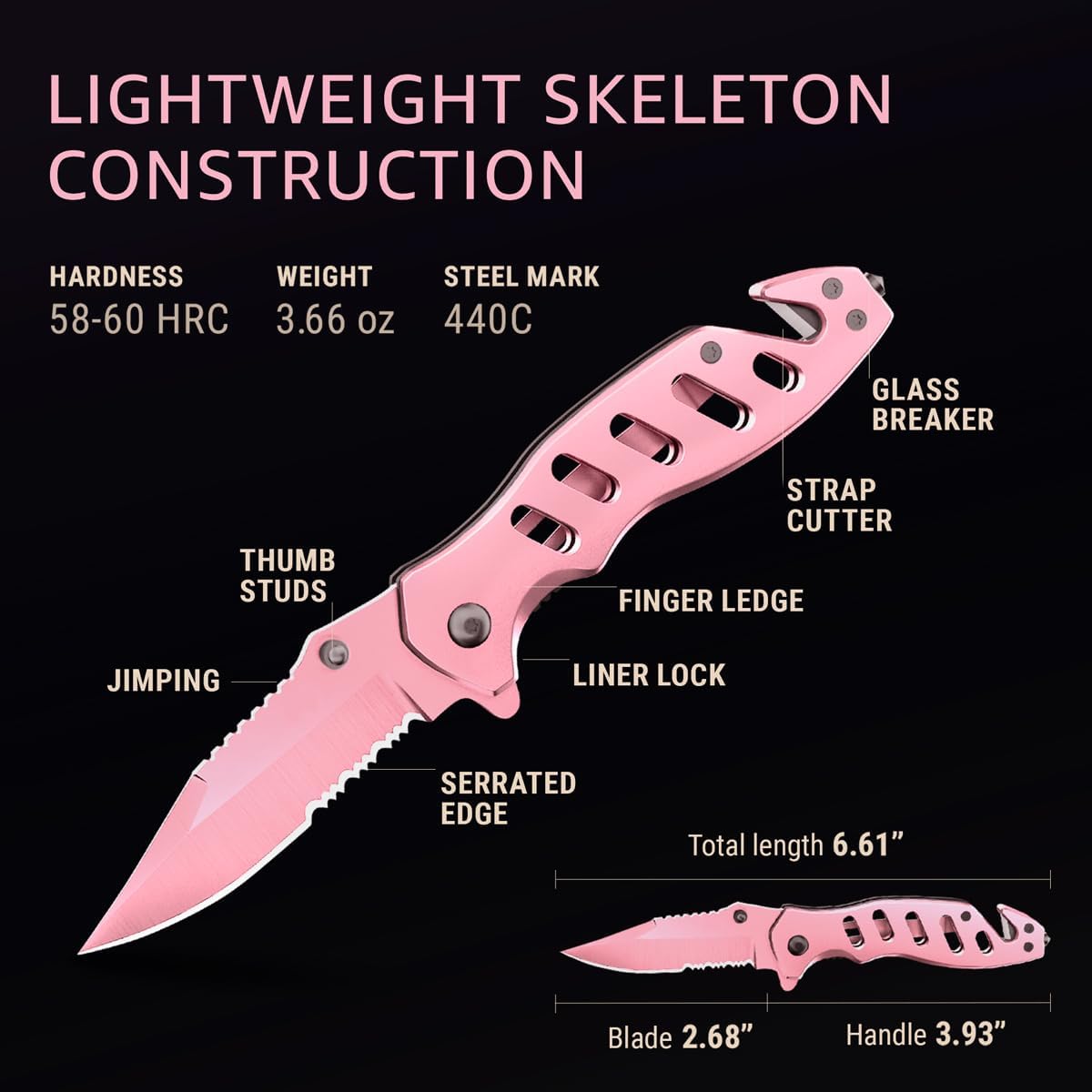 Skiennix Pink Pocket Knife for Women - Compact 2.68 Inch Serrated Blade - Stylish Self Defense Tool | Perfect Gift Idea
