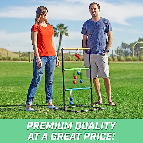 Ladder Toss Game Set with 6 Soft Rubber Bolo Balls & Carrying Case