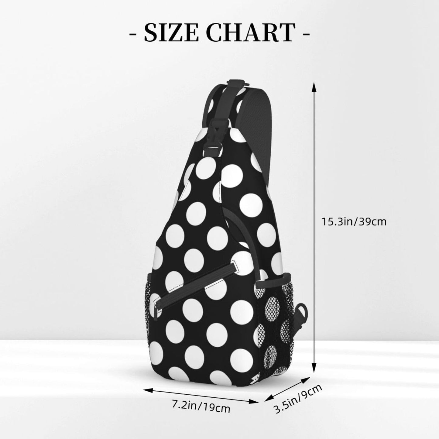 QISENTIS Polka Dot Sling Bag for Women Men White Dots on Black Background Modern Pattern Travel Crossbody Bags Abstract Dots Pattern Casual Sling Backpack Chest Shoulder Bag Gym Sports Hiking Daypack