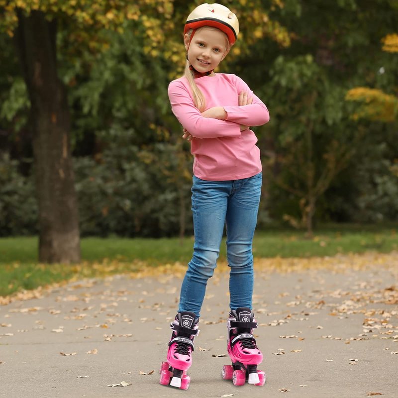 METROLLER Roller Skates for Girls Ages 5-8 8-12 and Boys Teens, Adjustable 4 Sizes for Kids Toddler Rollerskates with Light up Wheels, for Women (Rose, Large-Youth & Adult (4-7 Men/5-8 Women))
